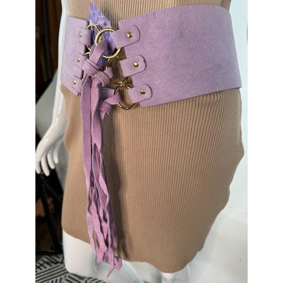 Hot on Hollywood Leather Laced Belt with Elastic Inserts  L Purple - Picture 9 of 16